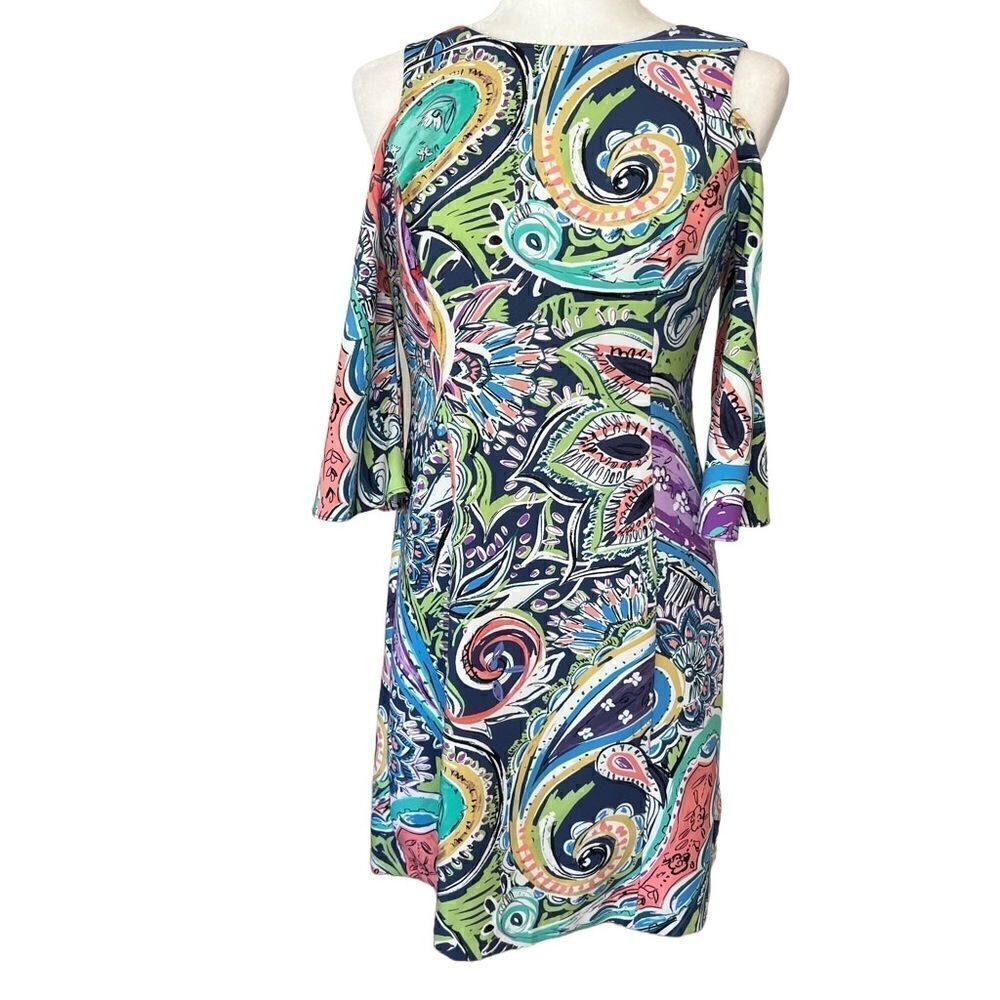 Nicole Miller Colorful Print Cold Shoulder Dress. Size 2. Excellent Condition!